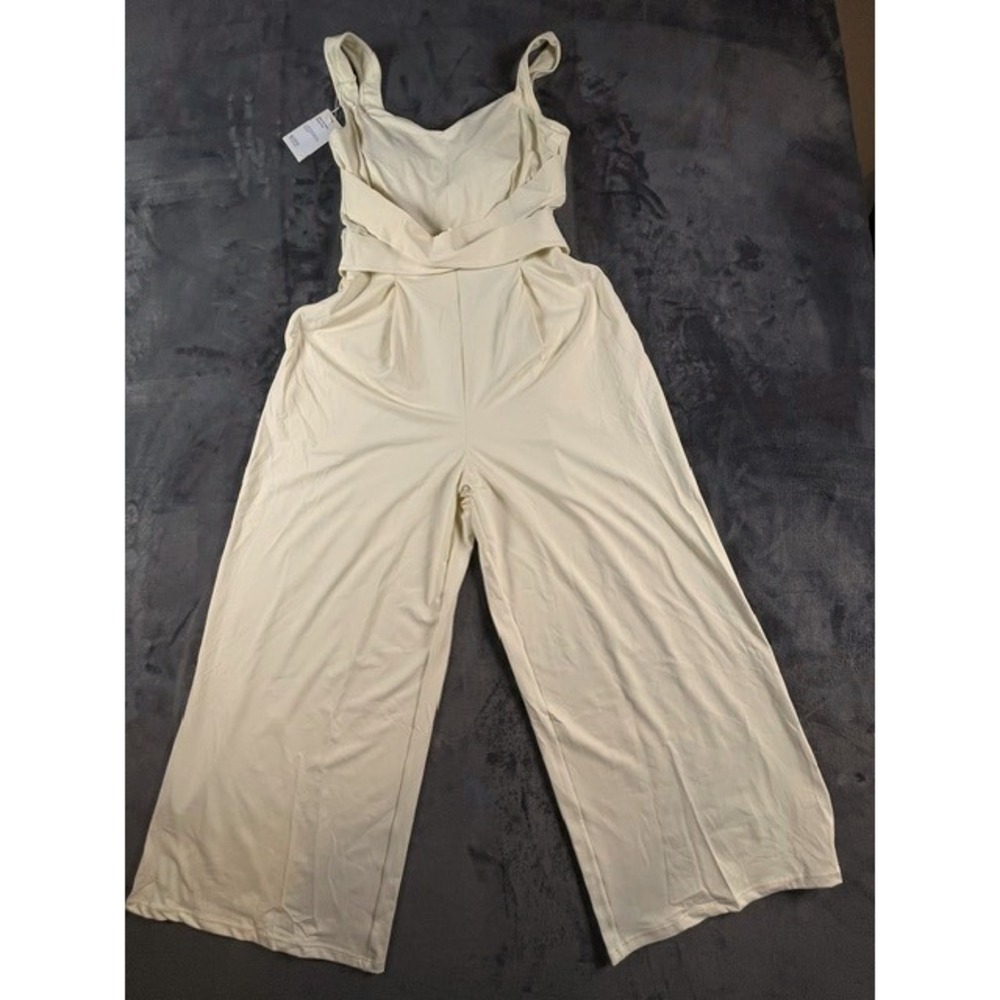 Halara Women Yellow U Back Sleeveless Casual Wide Leg Jumpsuit with Pockets L
